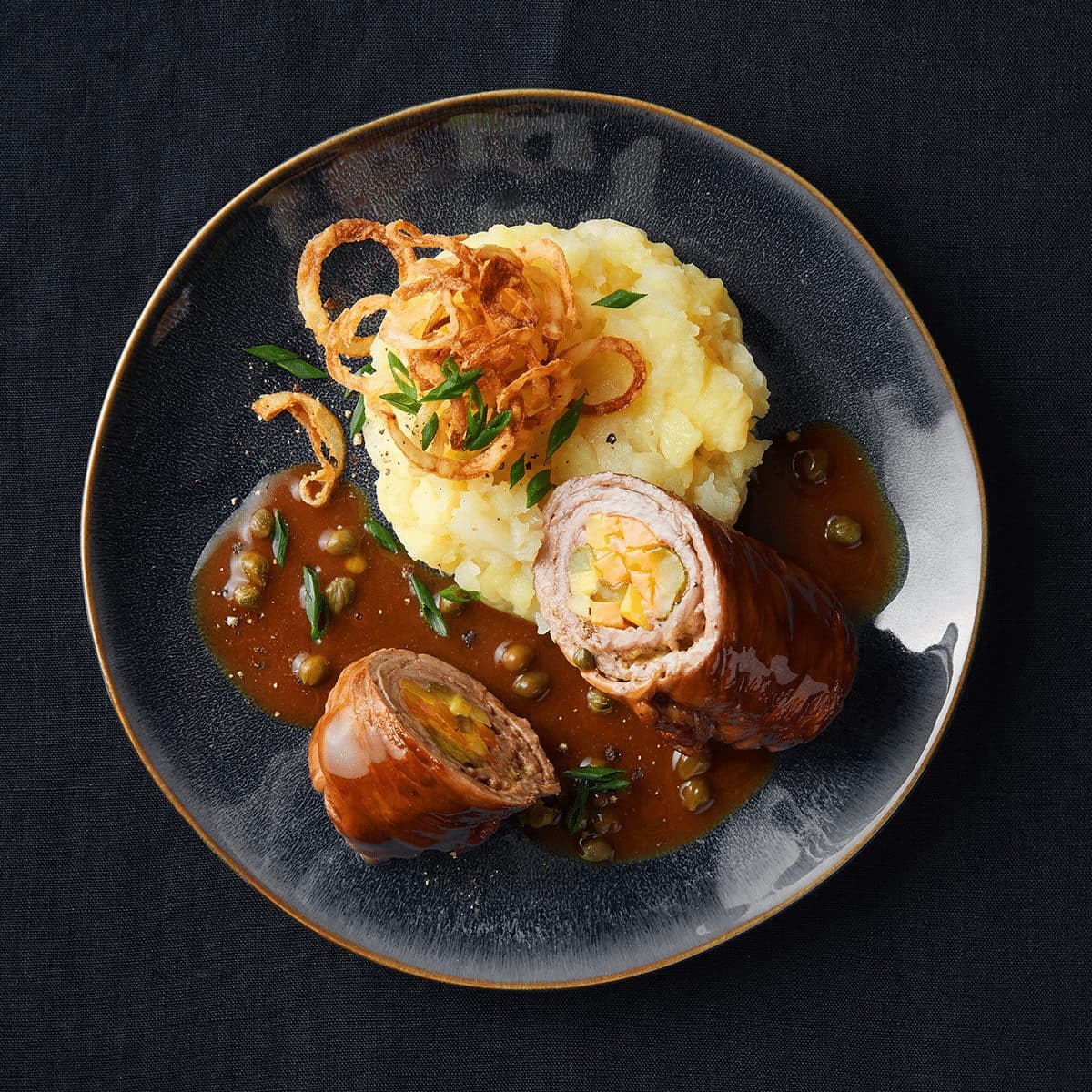 Beef roulade on celeriac and potato purée